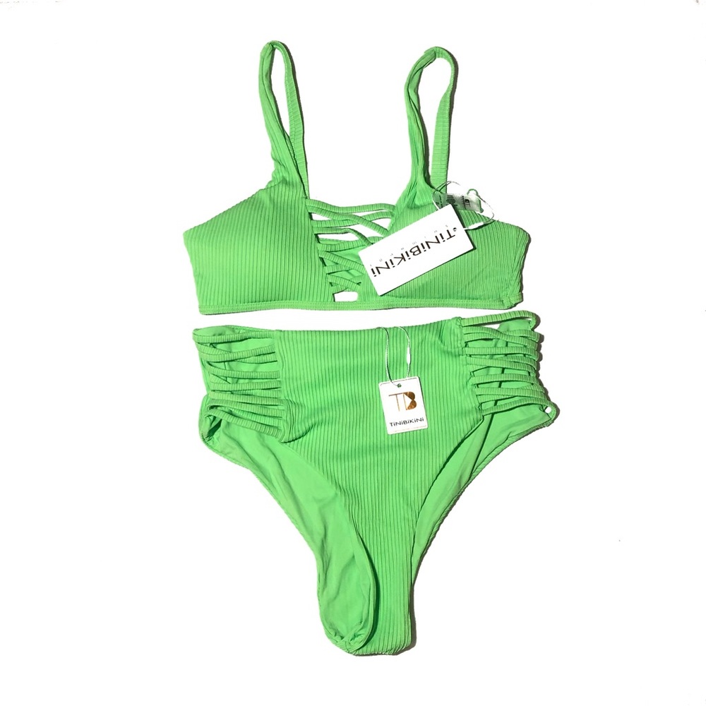 NWT Citrus Neon Lime Green TiniBikini Vibrant Bikini Set
